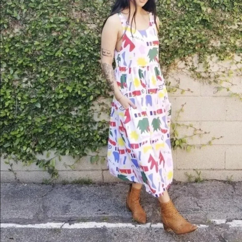 Nooworks A OK Naomi Sleeveless Unlined Colorful pleated hidden Pockets dress XS